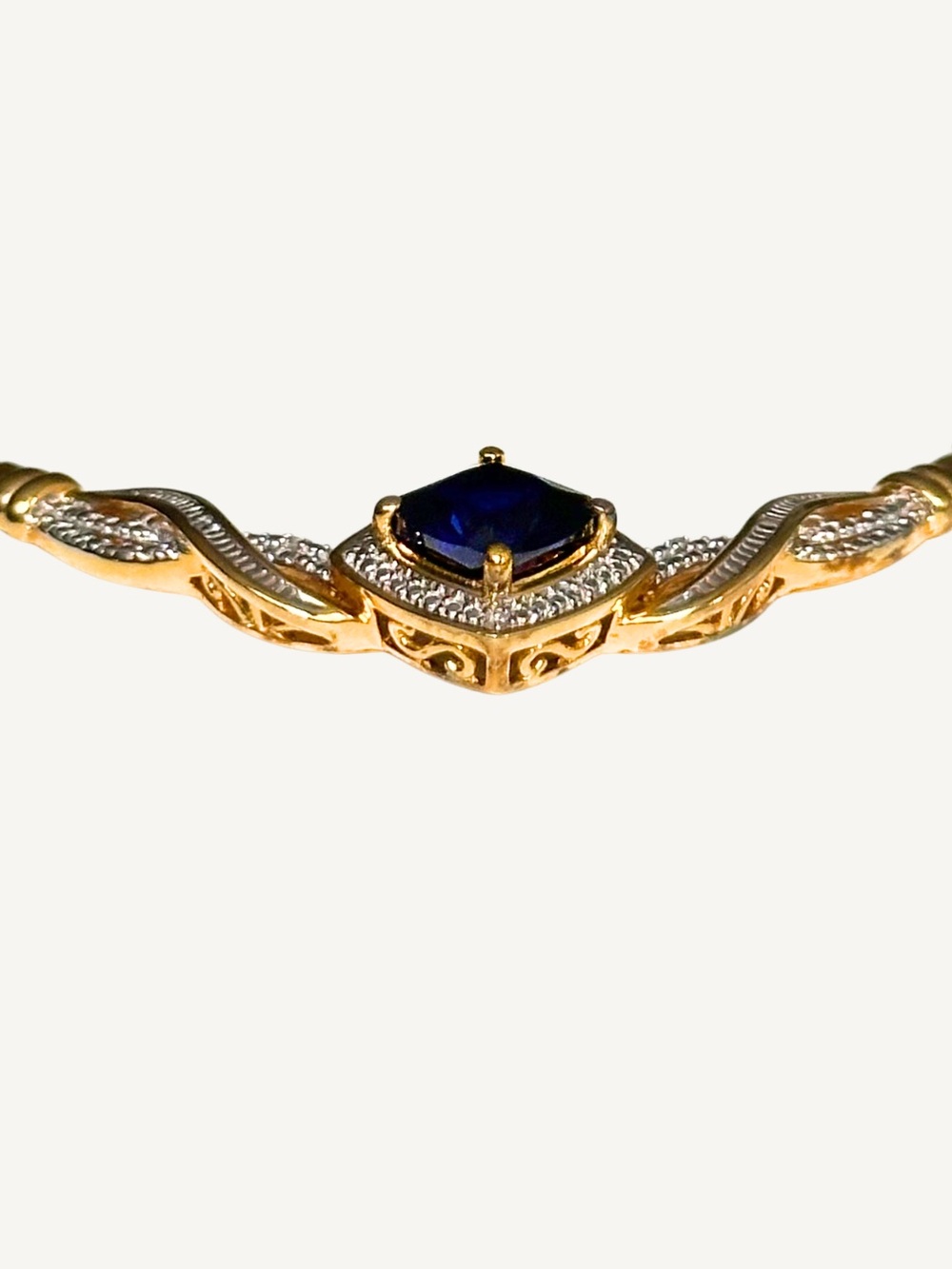 Sapphire and Diamond Choker 16" Necklace 7.9g Vermeil Sterling Silver - Picture 2 of 7